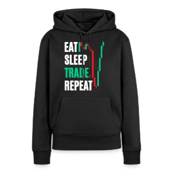 Eat Sleep Trade Repeat - Frauen Premium Bio Hoodie - Schwarz - Vorne - Julia (174cm)