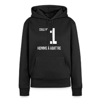 Cible n°01 homme à abattre - Sweat à capuche Premium bio Femme - noir - Devant - Julia (174cm)