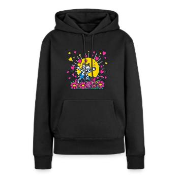 Kinderbild Malen Katze Luftballon Herz - Frauen Premium Bio Hoodie - Schwarz - Vorne - Julia (174cm)