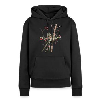 Liebevoll handgemalt Steinkauz auf Zweig - Frauen Premium Bio Hoodie - Schwarz - Vorne - Julia (174cm)
