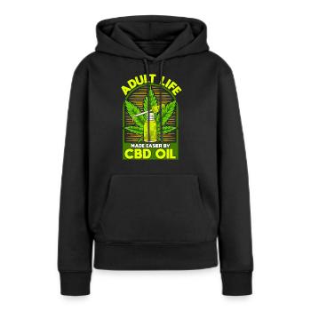 La vie adulte facilitée par l’huile de CBD - Sweat à capuche Premium bio Femme - noir - Devant - Julia (174cm)