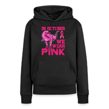 Im Oktober tragen wir Pink - Breast Cancer Awareness - Frauen Premium Bio Hoodie - Schwarz - Vorne - Julia (174cm)