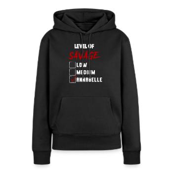 Niveau de Sauvage : ANNABELLE Coche Nouveauté Custo - Sweat à capuche Premium bio Femme - noir - Devant - Julia (174cm)