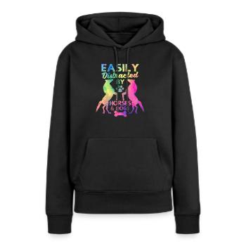 Facilement distrait des chevaux et des chiens Drôle - Sweat à capuche Premium bio Femme - noir - Devant - Julia (174cm)