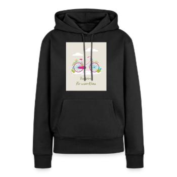 Radfahren für unser Klima - Frauen Premium Bio Hoodie - Schwarz - Vorne - Julia (174cm)
