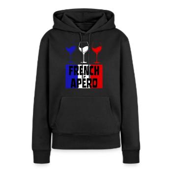 FRENCH APÉRO Vin Français bleu blanc et rouge - Sweat à capuche Premium bio Femme - noir - Devant - Julia (174cm)