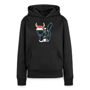 Renne Chat Noir Lumières De Noël Drôle - Sweat à capuche Premium bio Femme - noir - Devant - Julia (174cm)