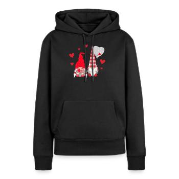 Rosa Gnome Liebe Plaid Herz Luftballons Valentinst - Frauen Premium Bio Hoodie - Schwarz - Vorne - Julia (174cm)