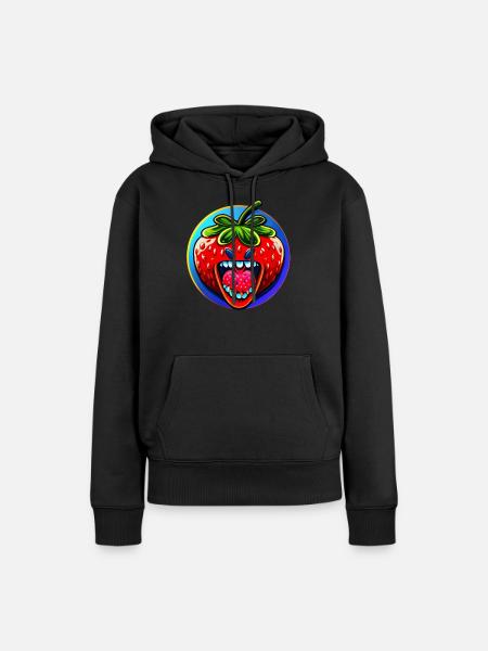 Erdbeeren machen glücklich und sind lecker - Dame Premium hoodie, økologisk bomuld - sort
