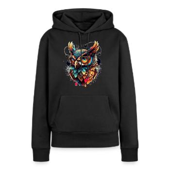 Eule als bunter schlauer Nachtvogel mit Brille - Frauen Premium Bio Hoodie - Schwarz - Vorne - Julia (174cm)