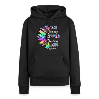 Enseigner la bravoure Répandre la gentillesse Accepter les différences - Sweat à capuche Premium bio Femme - noir - Devant - Julia (174cm)