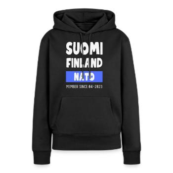 Finlande Finlande OTAN - Membre 04-2023 - Sweat à capuche Premium bio Femme - noir - Devant - Julia (174cm)