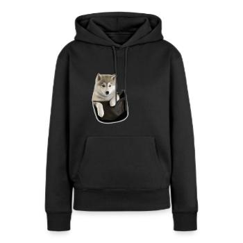 Niedlicher grauer Wolf in der Tasche Lustige Wolves-Grafik - Frauen Premium Bio Hoodie - Schwarz - Vorne - Julia (174cm)