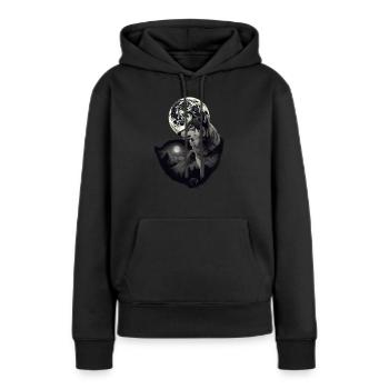 Wald mit Vollmond und grauem Wolf wildes Tier - Frauen Premium Bio Hoodie - Schwarz - Vorne - Julia (174cm)