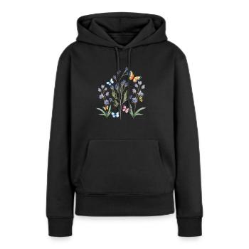 colorful flower meadow with butterflies - Women’s Premium Organic Hoodie - black - Front - Julia (174cm)