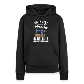 Elle travaille avec ses mains dans des paroles de joie - Sweat à capuche Premium bio Femme - noir - Devant - Julia (174cm)