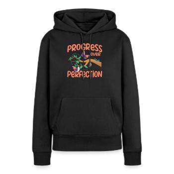 Fortschritt statt Perfektion Motivierende Lehrerin - Frauen Premium Bio Hoodie - Schwarz - Vorne - Julia (174cm)