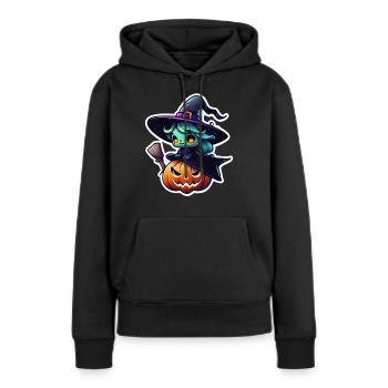 Halloween - Kürbis und Hexe - Frauen Premium Bio Hoodie - Schwarz - Vorne - Julia (174cm)