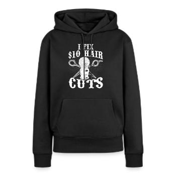 Je répare 10 $ Coupes de cheveux Coupe de cheveux Barbe Barbershop - Sweat à capuche Premium bio Femme - noir - Devant - Julia (174cm)