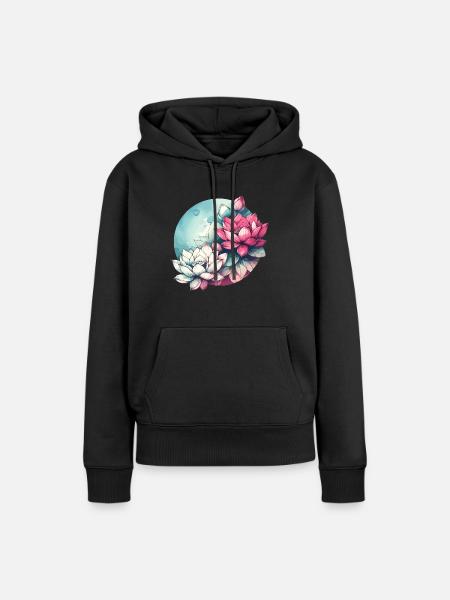 Lotusblüten gezeichnet - Frauen Premium Bio Hoodie - Schwarz