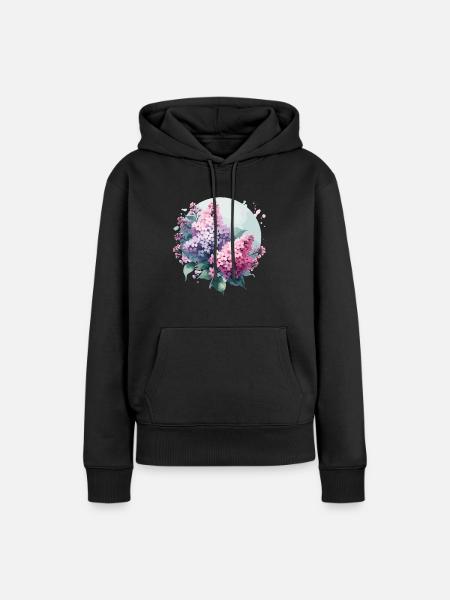 Flieder gezeichnet - Frauen Premium Bio Hoodie - Schwarz