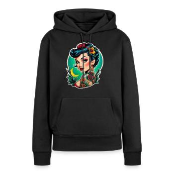 Rockabilly / Pin-up / 50er Jahre - Frauen Premium Bio Hoodie - Schwarz - Vorne - Julia (174cm)