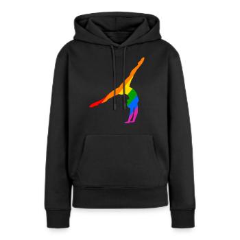 Handstand im Regenbogen - Frauen Premium Bio Hoodie - Schwarz - Vorne - Julia (174cm)