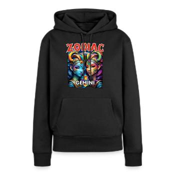 Zodiaque Gémeaux - Signe du zodiaque Gémeaux - Sweat à capuche Premium bio Femme - noir - Devant - Julia (174cm)