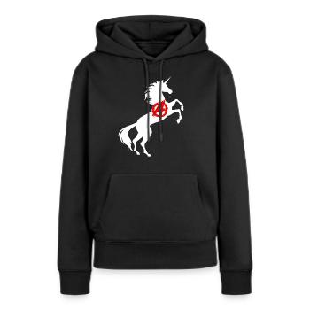 Licorne Anarchie Symbole T-Shirt Anarchisme Magique - Sweat à capuche Premium bio Femme - noir - Devant - Julia (174cm)