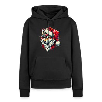 Polygon Kunst Wolf trägt Weihnachtsmütze Original - Frauen Premium Bio Hoodie - Schwarz - Vorne - Julia (174cm)