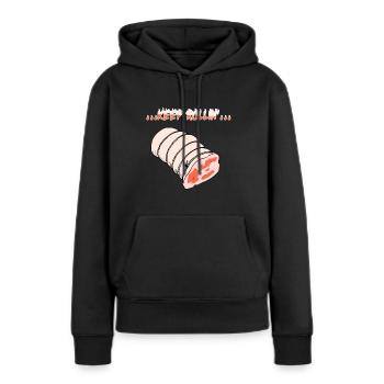 Rôti roulé - Sweat à capuche Premium bio Femme - noir - Devant - Julia (174cm)