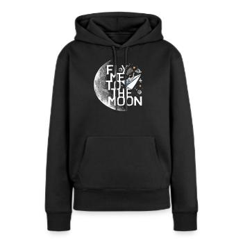 Un astronaute s’envole vers la lune Un astronaute s’envole vers la lune - Sweat à capuche Premium bio Femme - noir - Devant - Julia (174cm)