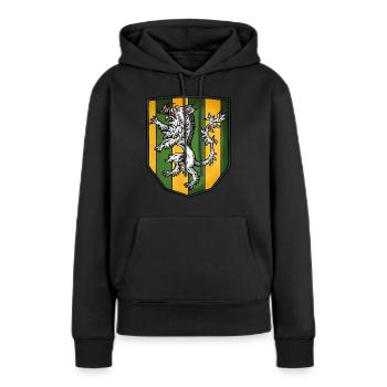 Armoiries sanglier d’argent - Sweat à capuche Premium bio Femme - noir - Devant - Julia (174cm)