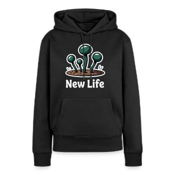 LES SPORES, UNE NOUVELLE VIE - Sweat à capuche Premium bio Femme - noir - Devant - Julia (174cm)