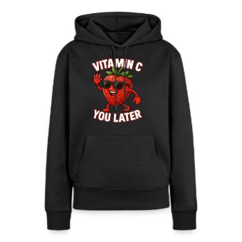 Fraise Vitamine C Fruit Drôle - Sweat à capuche Premium bio Femme - noir - Devant - Julia (174cm)