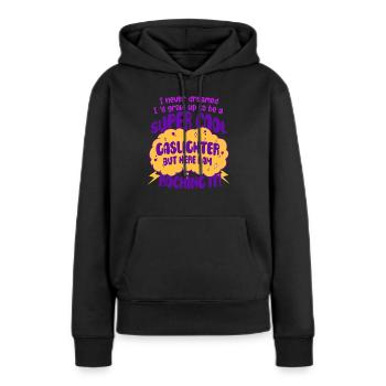 Allume-gaz Gaslighting - Sweat à capuche Premium bio Femme - noir - Devant - Julia (174cm)