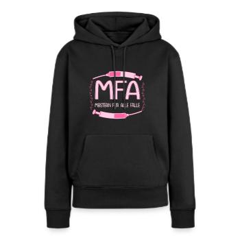 MFA Master Assistant médical - Sweat à capuche Premium bio Femme - noir - Devant - Julia (174cm)