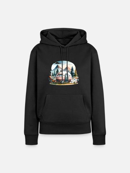 Camping Wohnwagen - Frauen Premium Bio Hoodie - Schwarz