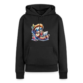 paresseux ordinateur portable cocktail travail - Sweat à capuche Premium bio Femme - noir - Devant - Julia (174cm)