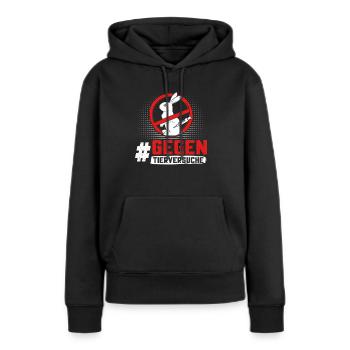 Tierschutz STOPPT TIERVERSUCHE GEGEN VERSUCHE - Frauen Premium Bio Hoodie - Schwarz - Vorne - Julia (174cm)