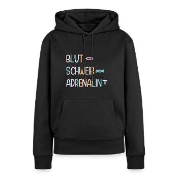 MFA Assistant médical Adrenaline - Sweat à capuche Premium bio Femme - noir - Devant - Julia (174cm)