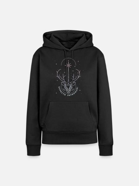 Harry Potter Stag Expecto Patronum - Premium økologisk hettegenser for kvinner - svart