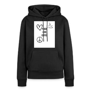 PEACE LOVE COFFEE - Frauen Premium Bio Hoodie - Schwarz - Vorne - Julia (174cm)