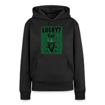 Chanceux? Journée Cat St. Patty - Sweat à capuche Premium bio Femme - noir - Devant - Julia (174cm)