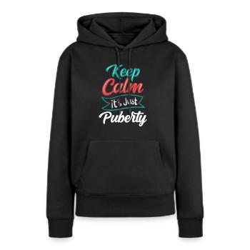 Restez calme Seule la puberté a grandi - Sweat à capuche Premium bio Femme - noir - Devant - Julia (174cm)