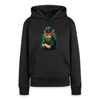Chat St. Patty - Sweat à capuche Premium bio Femme - noir - Devant - Julia (174cm)