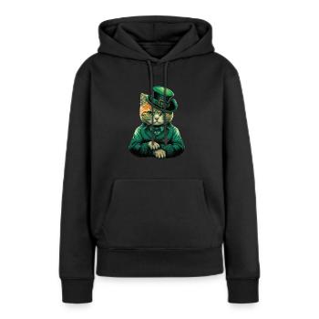 Chat St. Patty - Sweat à capuche Premium bio Femme - noir - Devant - Julia (174cm)
