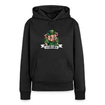 Glücksschwein St. Patty Schwein - Frauen Premium Bio Hoodie - Schwarz - Vorne - Julia (174cm)