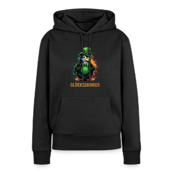Glücksbringer Pinguin St. Patty - Frauen Premium Bio Hoodie - Schwarz - Vorne - Julia (174cm)