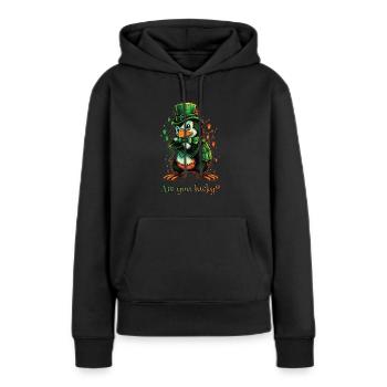 Êtes-vous heureux? Penguin St. Patty - Sweat à capuche Premium bio Femme - noir - Devant - Julia (174cm)